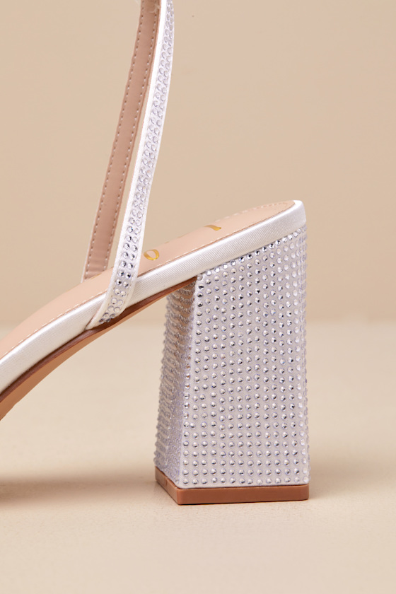 Lulus Callerie White Rhinestone Ankle Strap High Heel Sandals In White