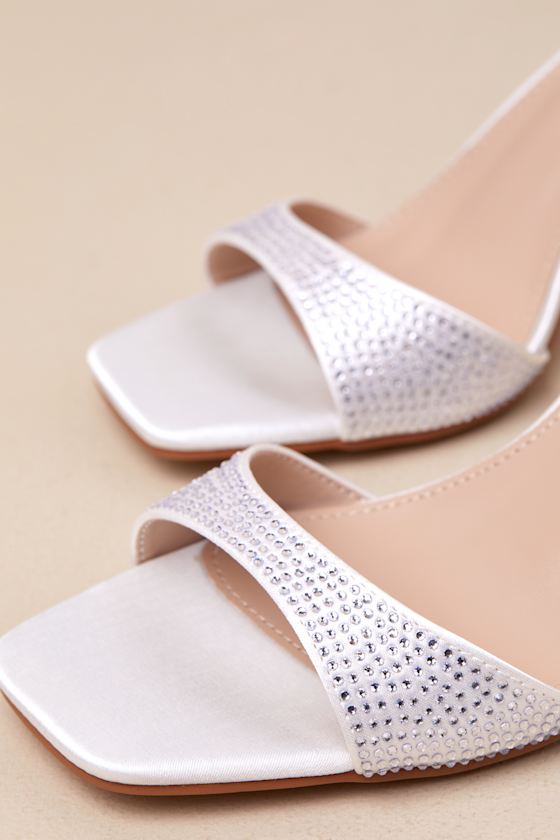 Lulus Callerie White Rhinestone Ankle Strap High Heel Sandals In White