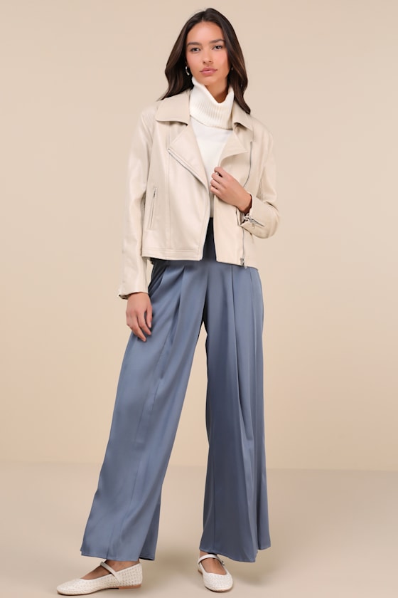 Sophisticated Inspiration Slate Blue High-Rise Wide-Leg Trousers 6