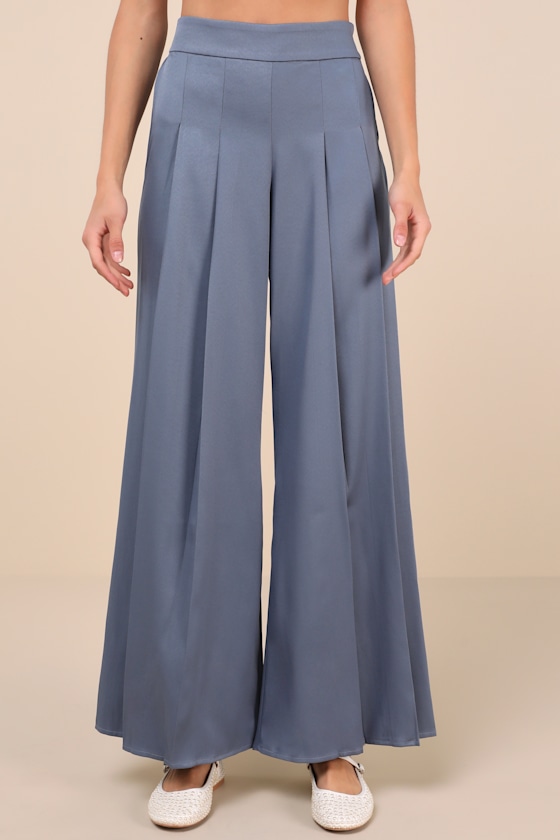 Sophisticated Inspiration Slate Blue High-Rise Wide-Leg Trousers
