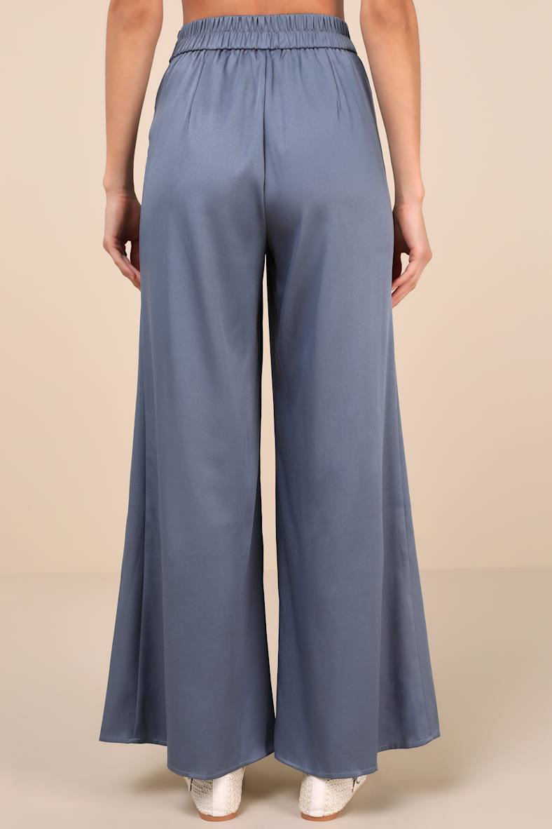 Sophisticated Inspiration Slate Blue High-Rise Wide-Leg Trousers