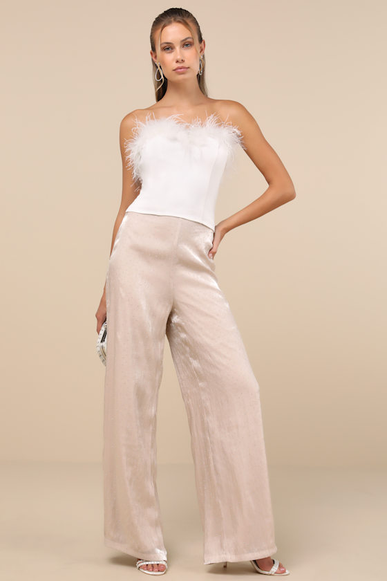 Memorable Style Champagne Satin Wide-Leg Pants 2