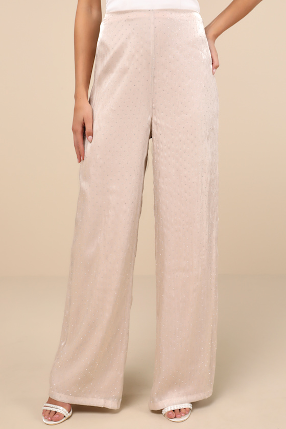 Memorable Style Champagne Satin Wide-Leg Pants