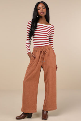 Autumn Staple Brown Suede High Rise Wide-Leg Pants 2