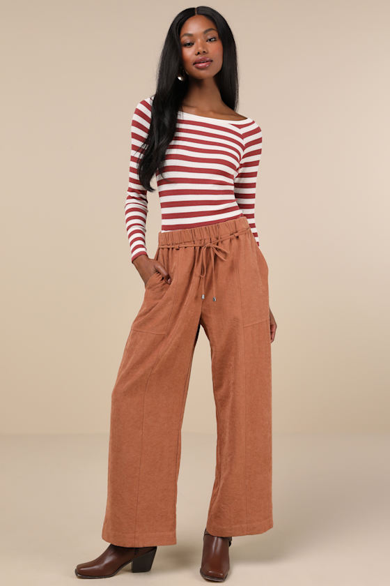 Autumn Staple Brown Suede High Rise Wide-Leg Pants 2