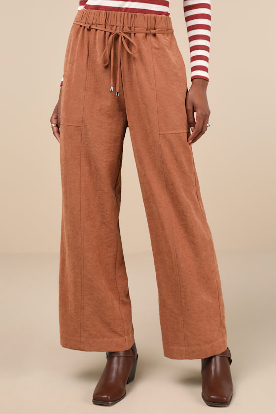 Lulus Autumn Staple Brown Suede High Rise Wide-leg Pants In Brown