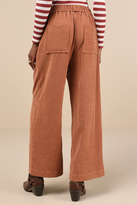 Lulus Autumn Staple Brown Suede High Rise Wide-leg Pants In Brown