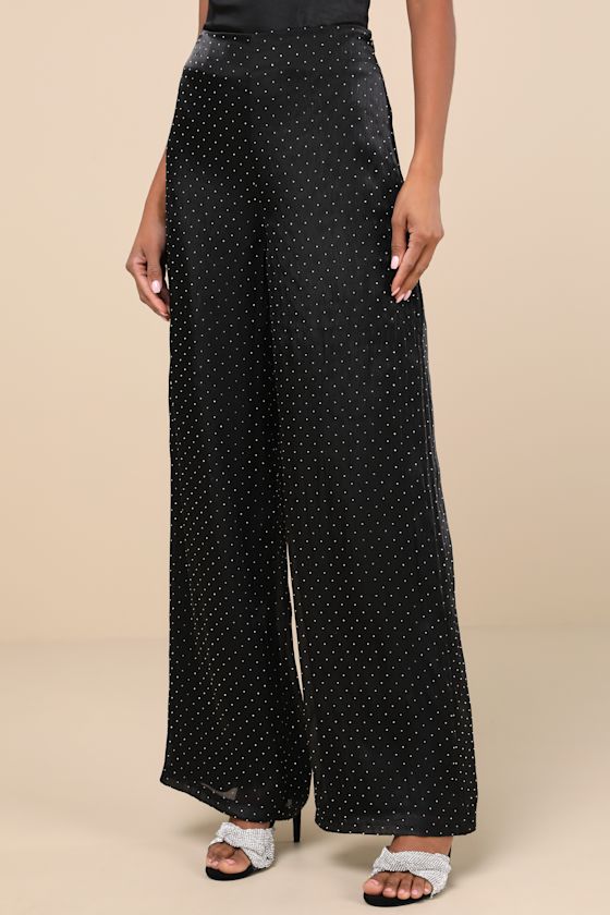Lulus Memorable Style Black Satin Wide-leg Pants In Black