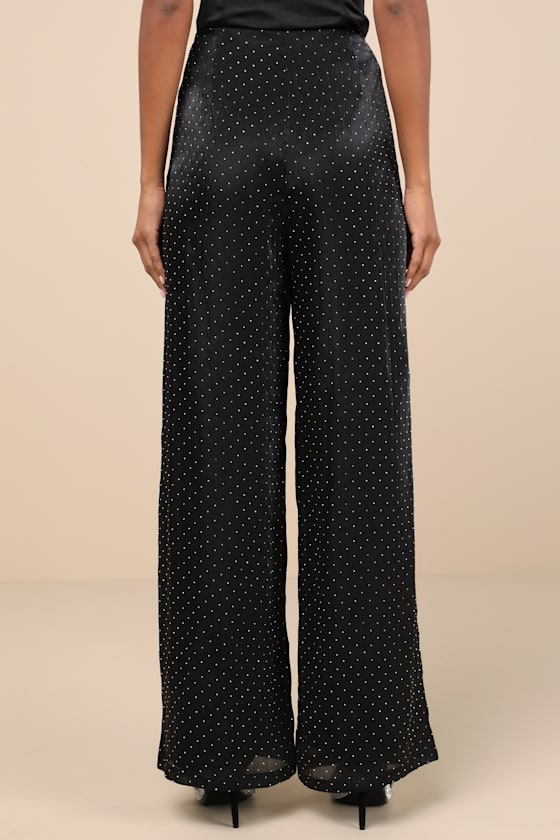 Lulus Memorable Style Black Satin Wide-leg Pants In Black
