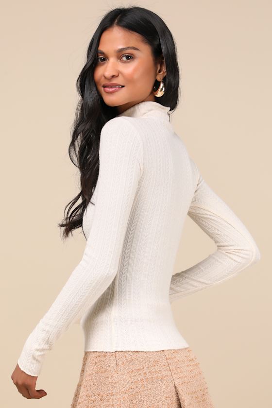 Idyllic Option Ivory Pointelle Knit Mock Neck Sweater Top 2