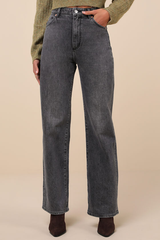 Rolla's Heidi Washed Black Wide-leg High Rise Jeans In Black