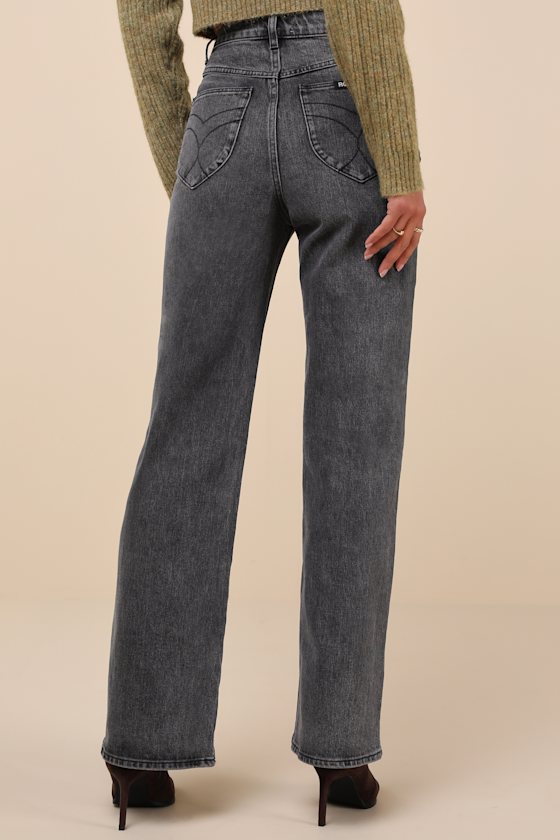 Rolla's Heidi Washed Black Wide-leg High Rise Jeans In Black