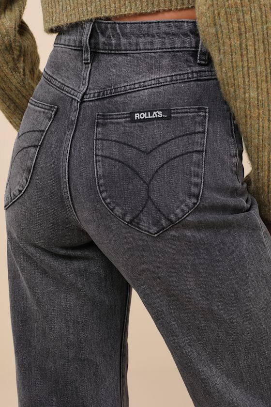 Rolla's Heidi Washed Black Wide-leg High Rise Jeans In Black