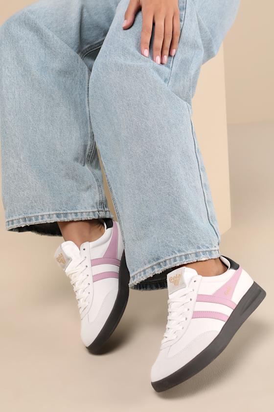 Cyclone White and Candy Pink Leather Lace-Up Sneakers 1