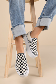 Classic Black & White Checkerboard Slip-On Stackform Sneakers