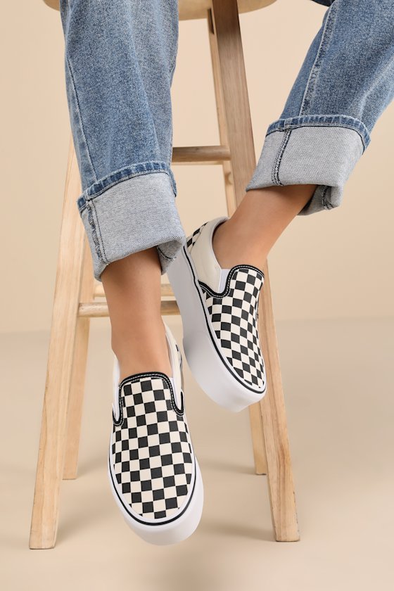 Classic Black & White Checkerboard Slip-On Stackform Sneakers 1