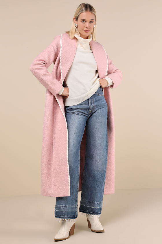 Avec Les Filles Adoring Forecast Pink Belted Coat In Pink