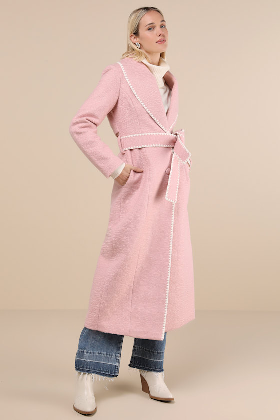Avec Les Filles Adoring Forecast Pink Belted Coat In Pink