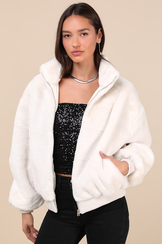 Fabulous Essential Cream Faux Fur Oversized Bomber Jacket 5
