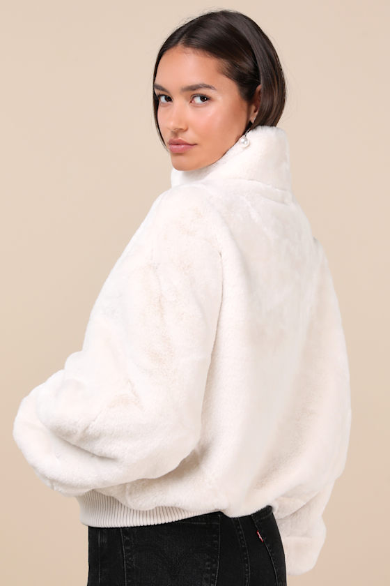 Fabulous Essential Cream Faux Fur Oversized Bomber Jacket 6
