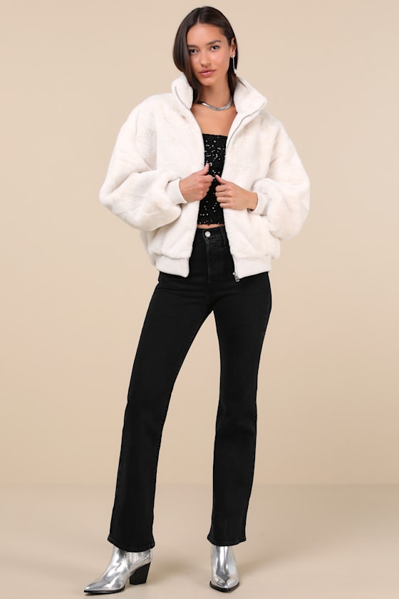 Fabulous Essential Cream Faux Fur Oversized Bomber Jacket