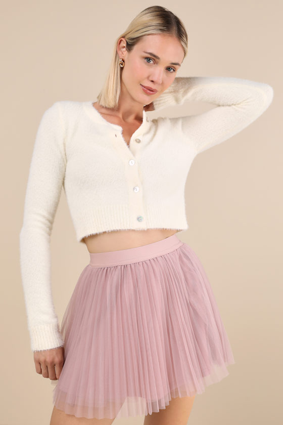 LULUS EFFORTLESS SWEETHEART MAUVE MESH PLEATED MINI SKIRT