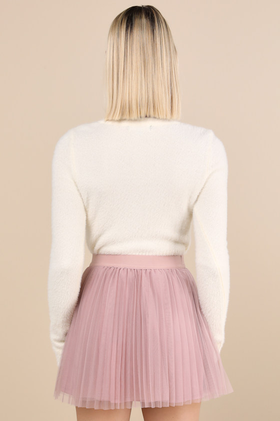 LULUS EFFORTLESS SWEETHEART MAUVE MESH PLEATED MINI SKIRT