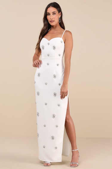 White Maxi Dress Rhinestone Maxi Dress White Column Dress Lulus