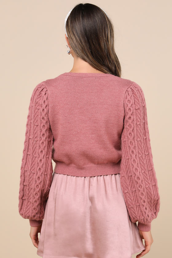 LULUS EXPERT CUTIE DUSTY ROSE CABLE KNIT TIE-FRONT CARDIGAN SWEATER 