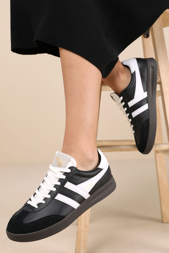 Cyclone Black and White Leather Lace-Up Sneakers 1