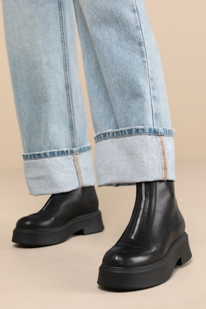 Steve Madden Jones - Black Ankle Booties - Zip-Front Ankle  display picture 1