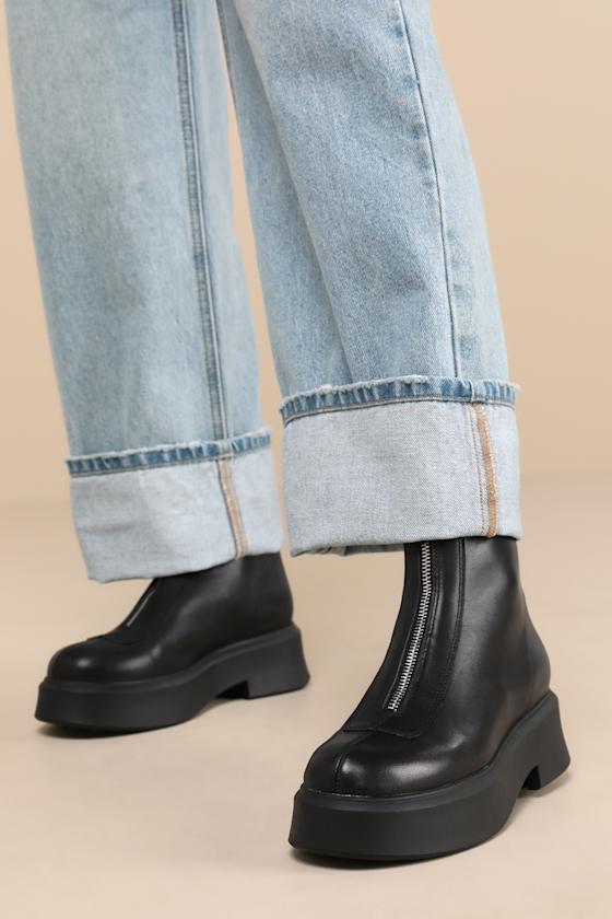 Jones Black Leather Zip-Front Platform Ankle Boots 1