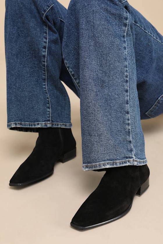 Nella Black Suede Leather Ankle Boots 1