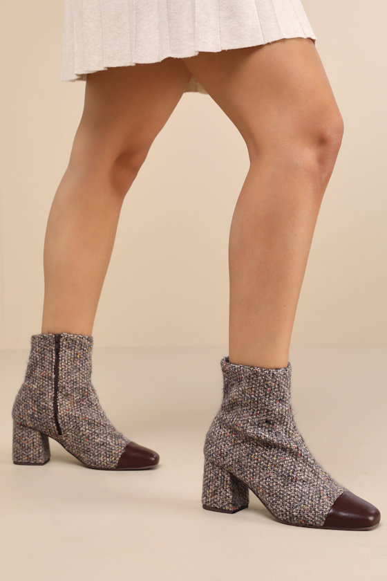 Told Ya So Natural and Black Sweater Tweed Ankle Boots 1