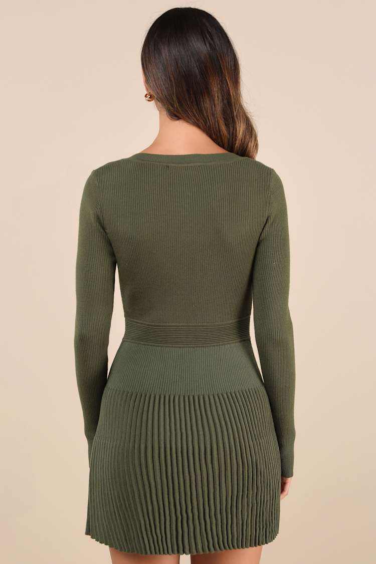 Green Chicest Crush Olive Ribbed Long Sleeve Mini Sweater Dress | Womens | Medium (Available in L) | Lulus | Holiday Dresses Green Chicest Crush Olive Ribbed Long Sleeve Mini Sweater Dress | Womens | Medium (Available in L) | Lulus | Holiday Dresses