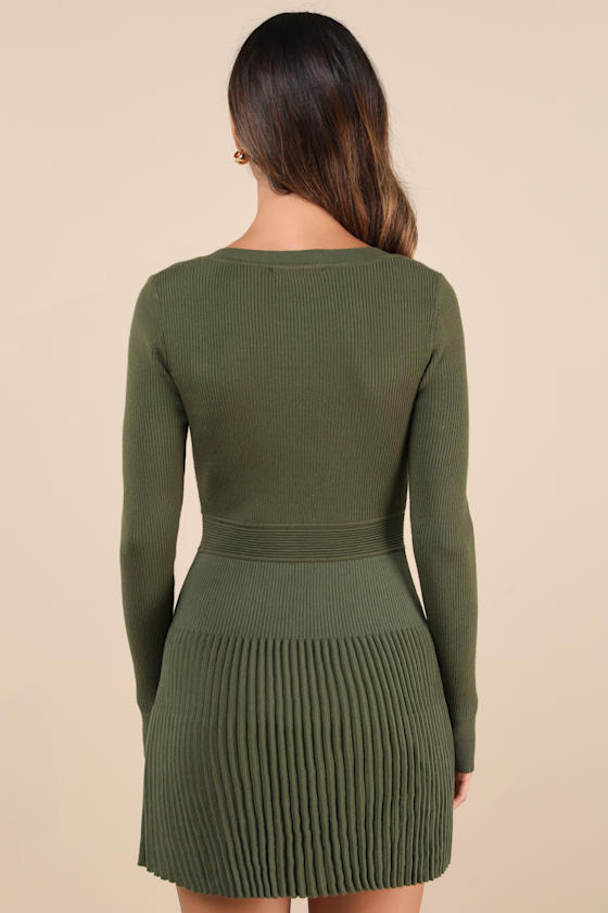 Chicest Crush Olive Ribbed Long Sleeve Mini Sweater Dress