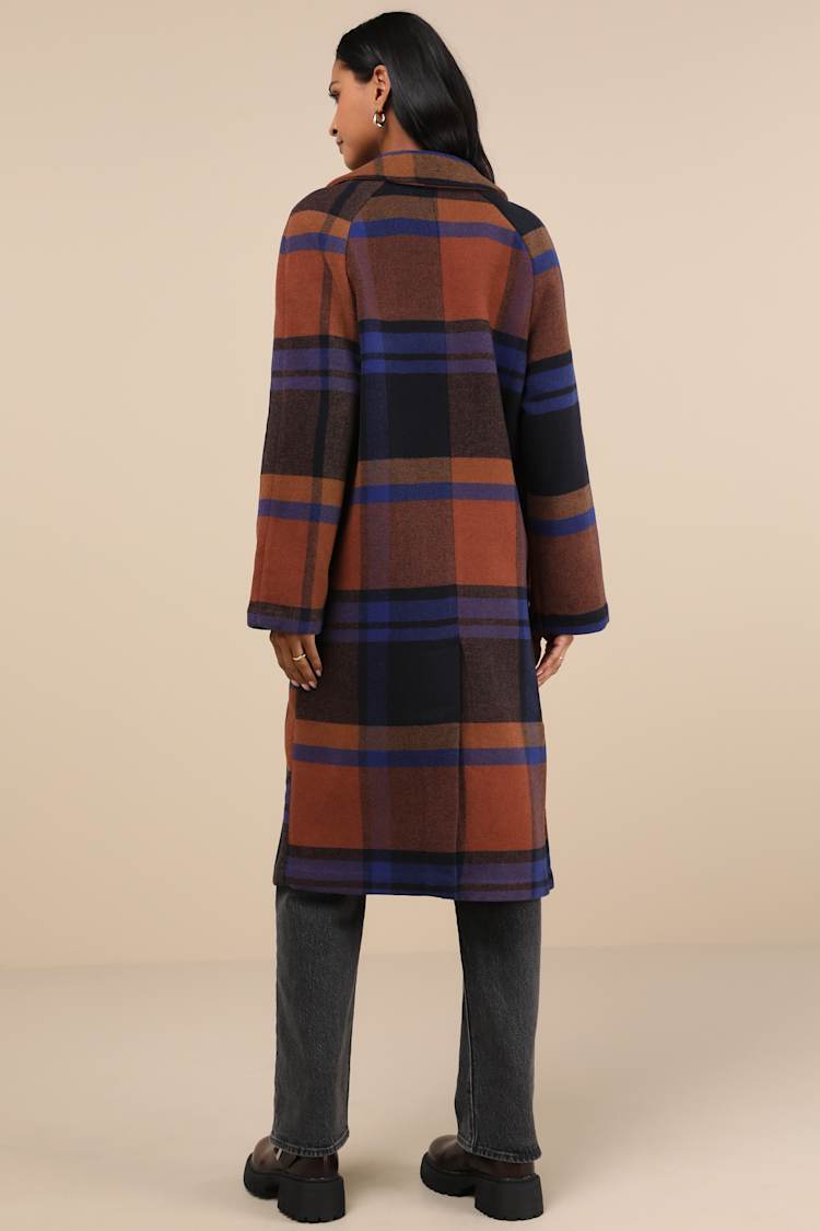 Ideal Weather Brown and Blue Plaid Coat