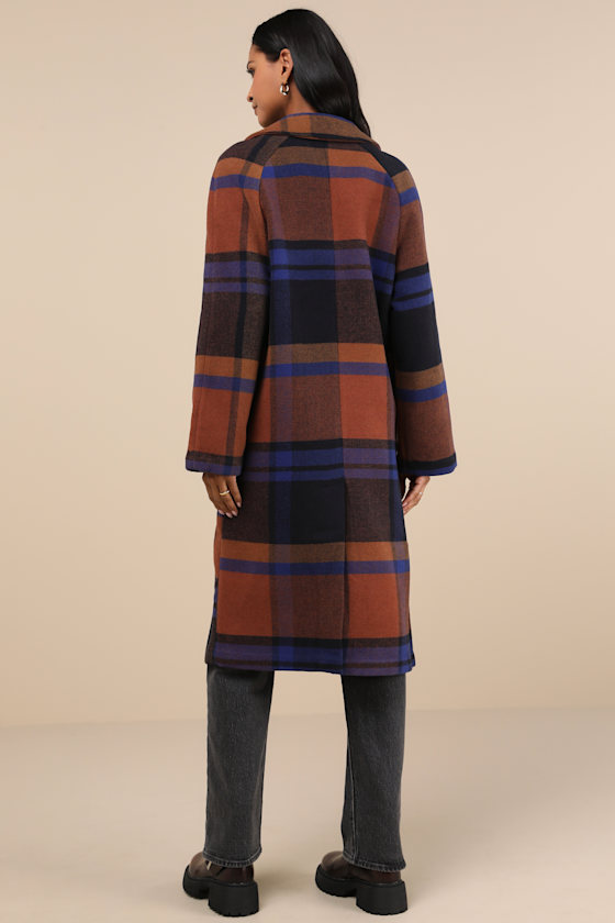Ideal Weather Brown and Blue Plaid Coat 3