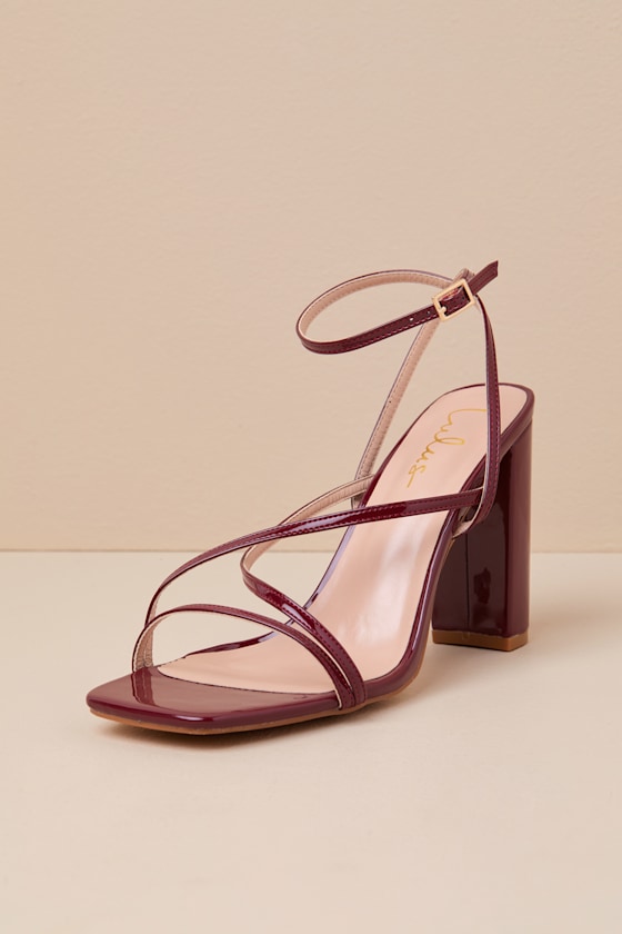 Lulus Makennaa Oxblood Patent Strappy High Heel Ankle Strap Sandals In Red