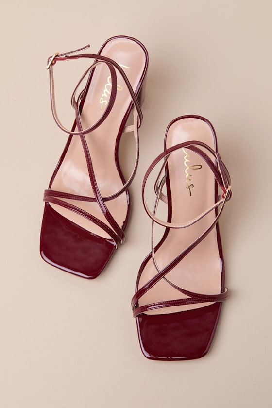 Lulus Makennaa Oxblood Patent Strappy High Heel Ankle Strap Sandals In Red
