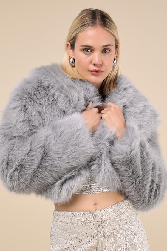 Incredibly Luxe Grey Faux Fur Cropped Jacket 4