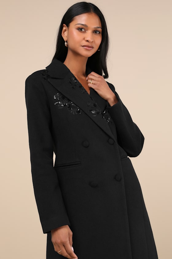 Sophisticated Weather Black Sequin Coat 1