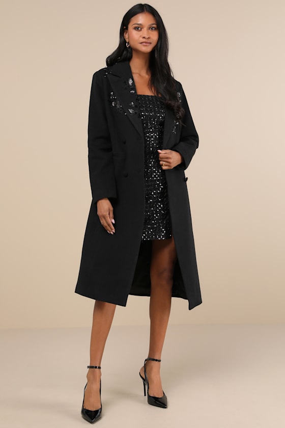Sophisticated Weather Black Sequin Coat 3
