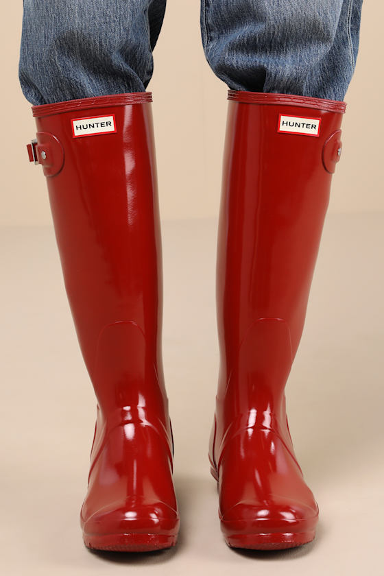 Original Tall Military Red Glossy Rain Boots 6