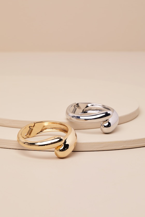 Shop Lulus Sculptural Chic Gold And Silver Two-piece Cuff Bracelet Set