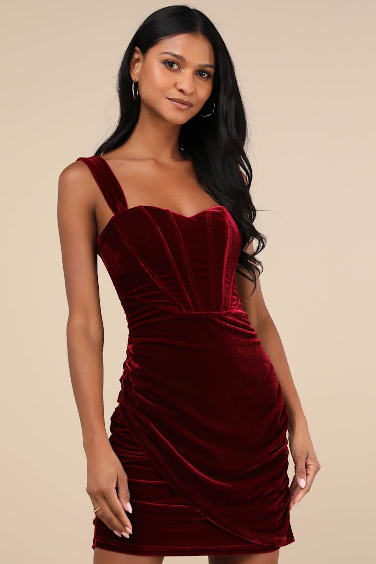 white christmas dresses Burgundy Velvet Prom Dress, A-Line Puffy Sleeve Evening Party Dress Y4 –  Simplepromdress