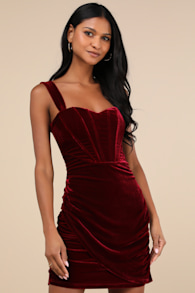 Opulent Mood Burgundy Velvet Bustier Mini Dress 1