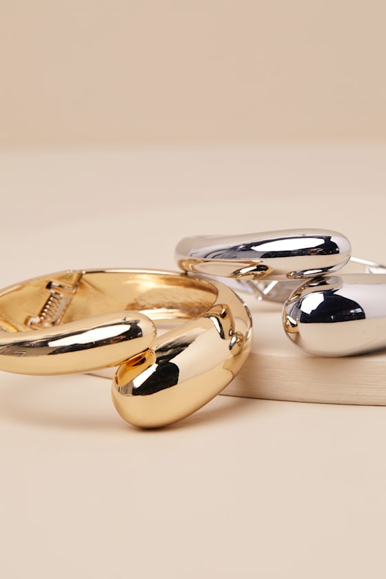 Shop Lulus Sculptural Chic Gold And Silver Two-piece Cuff Bracelet Set