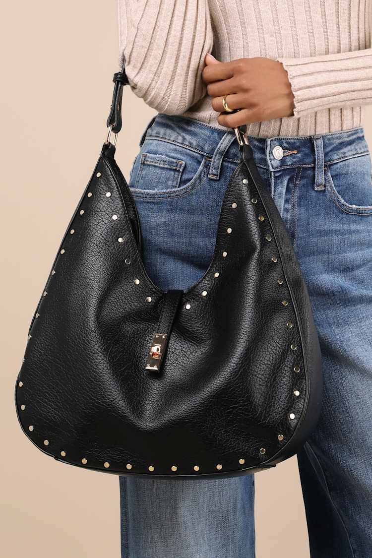 Malinna Black Studded Slouchy Tote