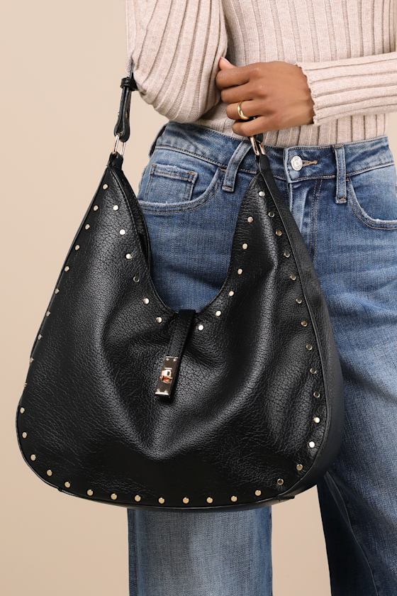 Malinna Black Studded Slouchy Tote 1